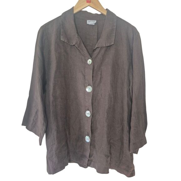 Habitat Clothes To Live In Brown Button-Down Women's Top Linen Lagenlook Large - Picture 1 of 5